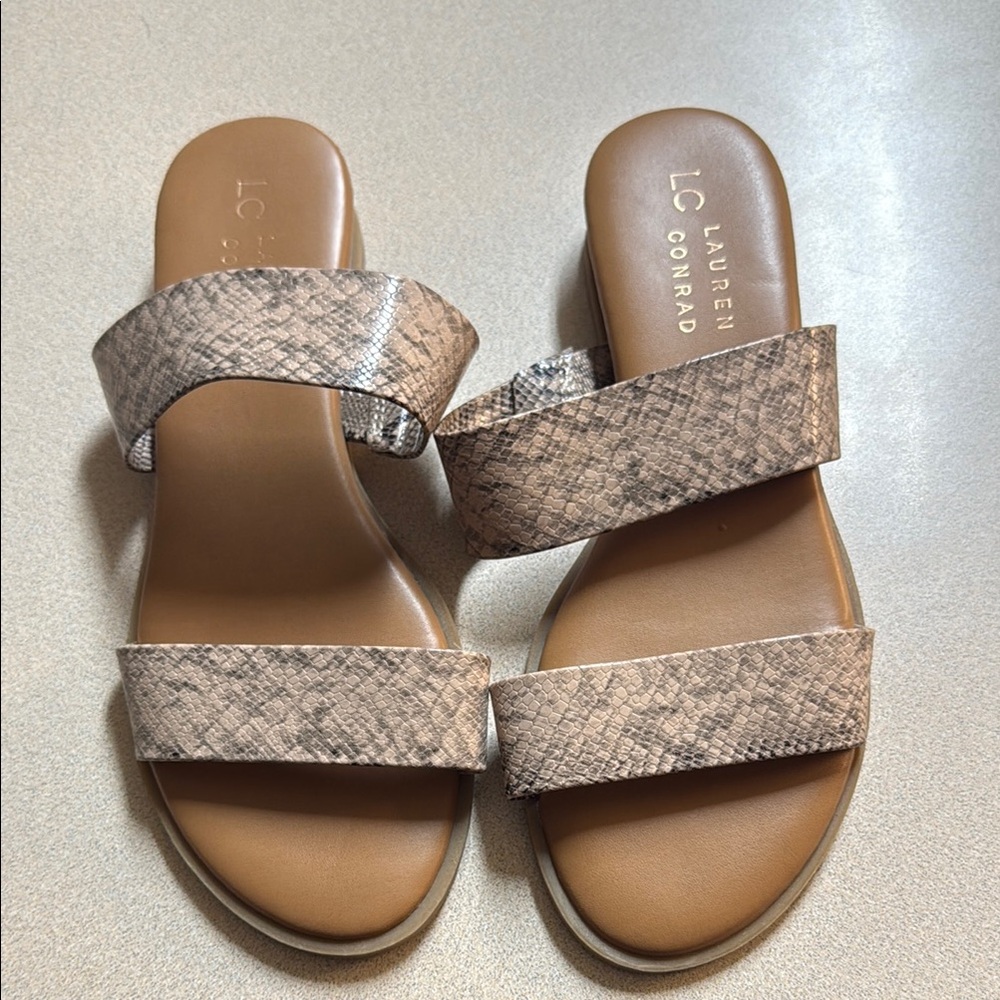 LC Lauren Conrad Beige Snake Print Sandals
